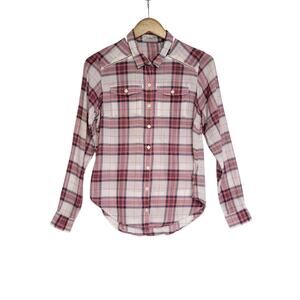Toad & Co Red/Pink White Plaid Cotton Button Up Shirt Size Small